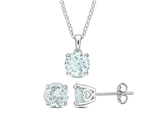 Aquamarine Earring and Pendant Set in Silver