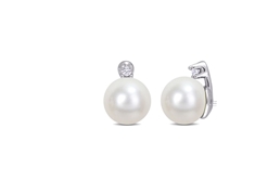 Pearl and Diamond Accent Earrings in Silver