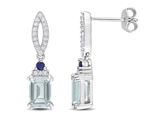 Sapphire and Diamond Drop Earrings in Silver