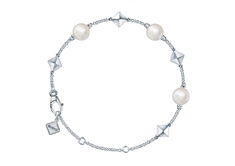 Rock & Pearl Pearl and Stud Silver Bracelet