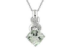 Green Amethyst and Diamond Pendant in White Gold