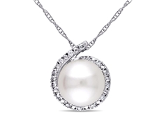 White Freshwater Pearl Pendant With Chain 10k White Gold