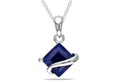 1 1/3 CT Created Blue Sapphire Pendant in Silver
