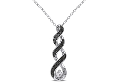 White Sapphire & Black Diamond Pendant,Silver, 18"