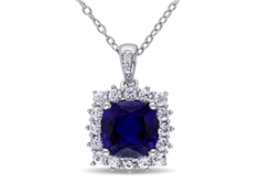 Diamond, Created Blue & White Sapphire Pendant in Silver