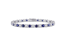 Created Blue & White Sapphire Bangle Bracelet,Silver