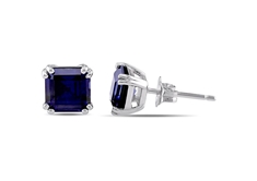 2 CT Created Blue Sapphire Earrings in 10K White Gold