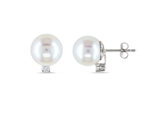 Diamond and 7-7.5mm Cultured Pearl Earrings, 14K White Gold