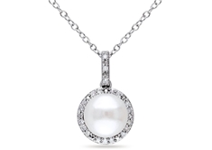 Diamond & White Freshwater Cultured Pearl Pendant, Silver
