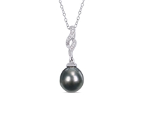 Pearl and Diamond Twist Drop Necklace in Silver