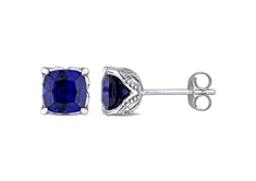 Created Sapphire and Diamond Earrings in White Gold