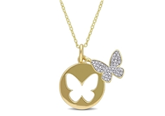 Diamond Double Butterfly Pendant w./ Chain