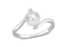 Pearl and White Sapphire Fashion Ring - Sz.7