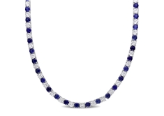 Created Sapphire Tennis Necklace in Silver
