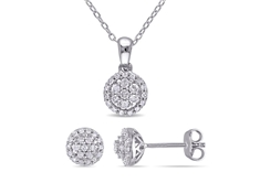 Diamond Earring and Pendant Set in Silver