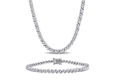 Diamond Necklace and Bracelet Set In Silver