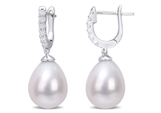 Pearl and CZ Earrings in Sterling Silver