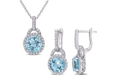 Topaz Halo Pendant and Earring Set in Silver