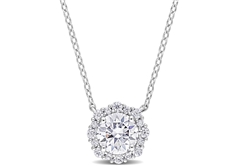 Moissanite Halo Necklace in Silver