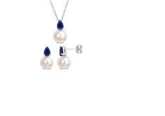 Pearl and Sapphire 2pc. Set in Silver
