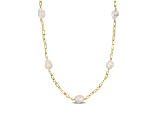 Pearl Station Chain Necklace in Plated Silver